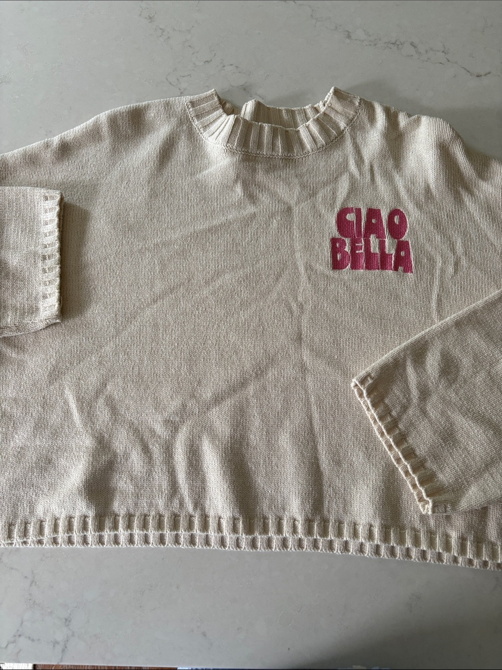 Women's S Sincerely Jules CIAO Bella Cream pink Long Sleeve‎ Crop Cotton Sweater